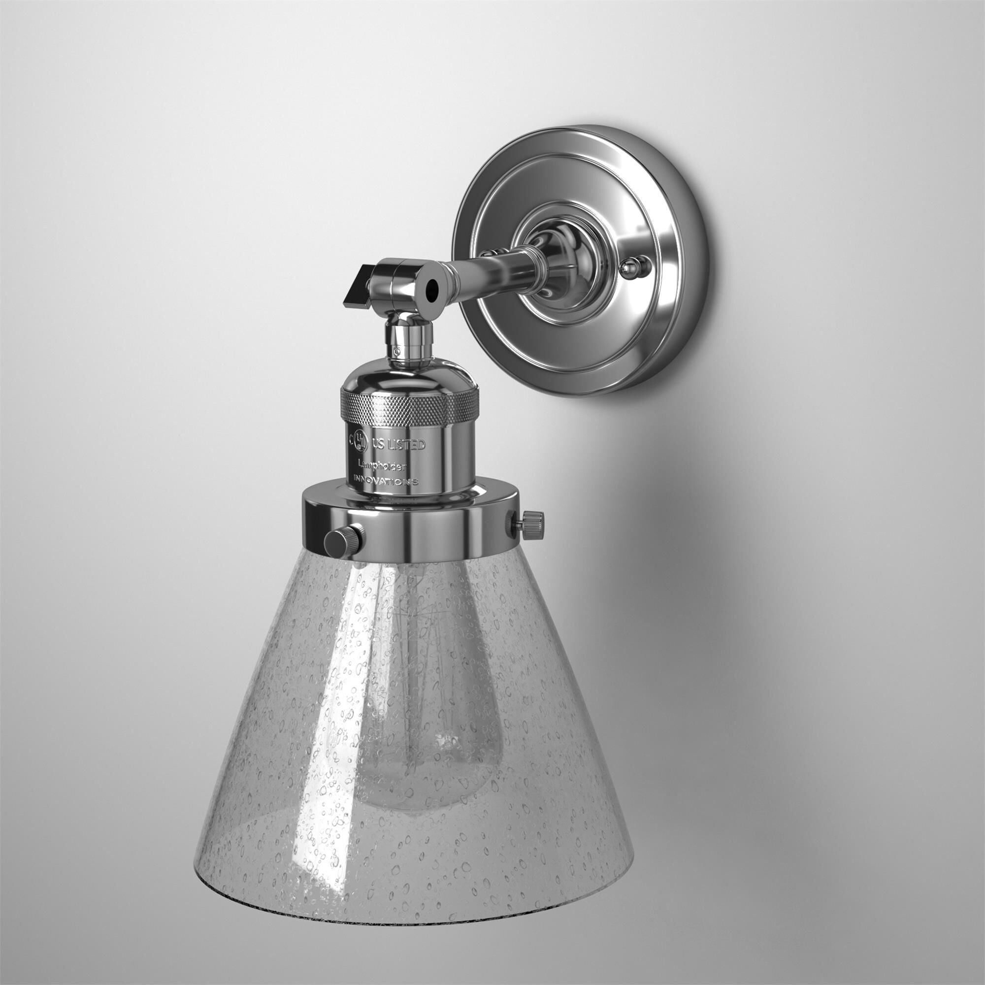 Shown in Polished Chrome finish and Seedy glass