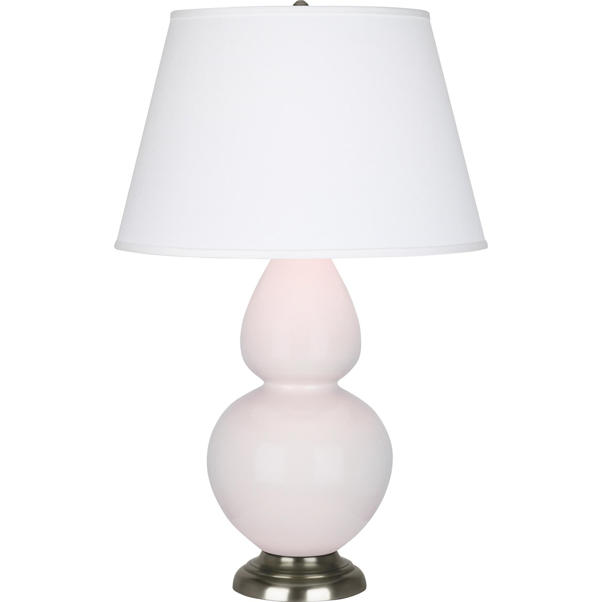 Shown in Rose Water Glazed finish and Pearl Dupioni shade and Antique Silver accent