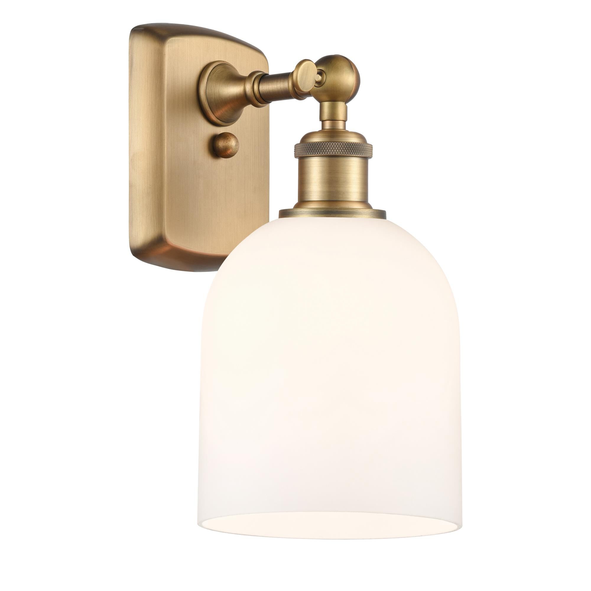 Shown in Brushed Brass finish and Glossy White glass