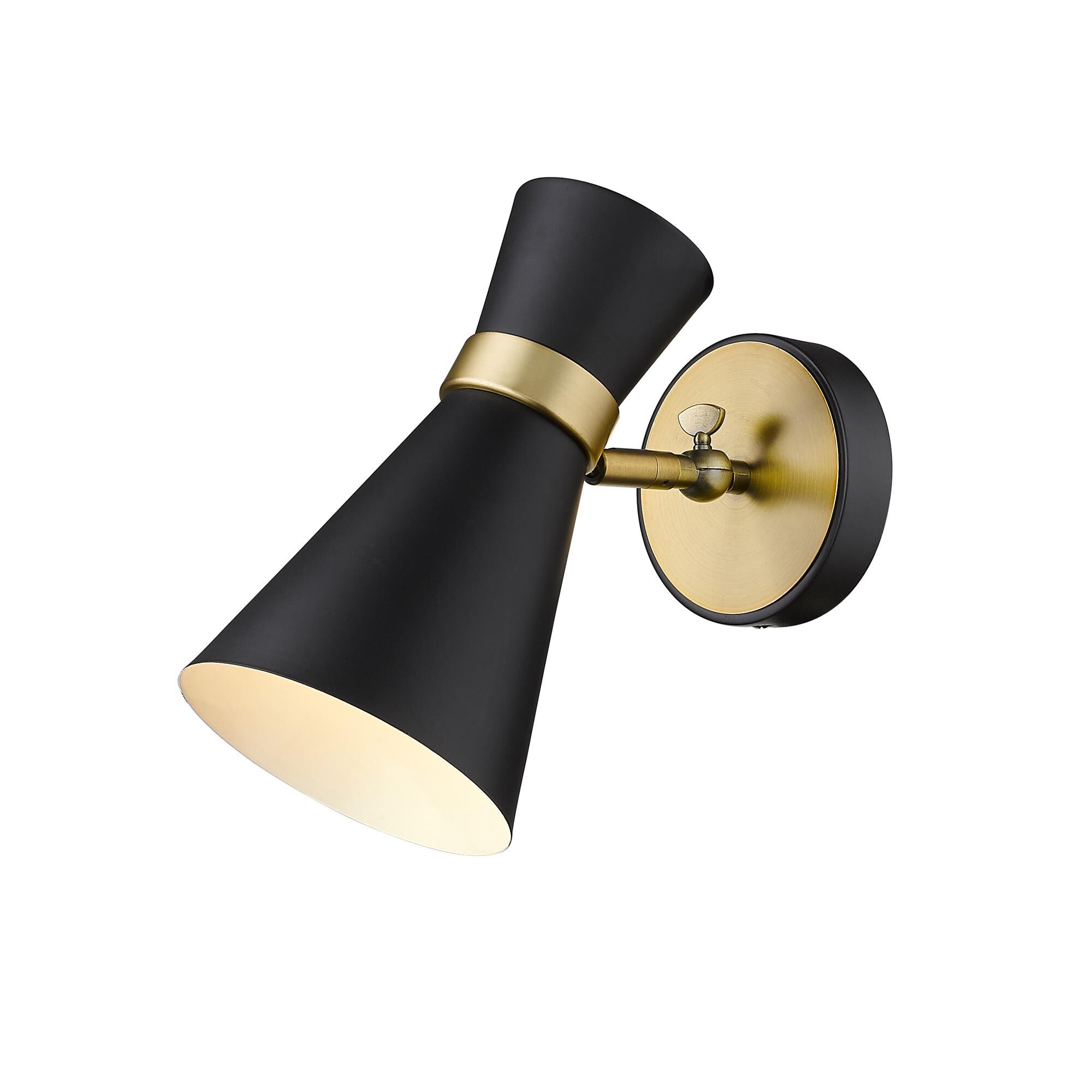 Shown in Matte Black + Heritage Brass finish and Metal glass and Metal shade
