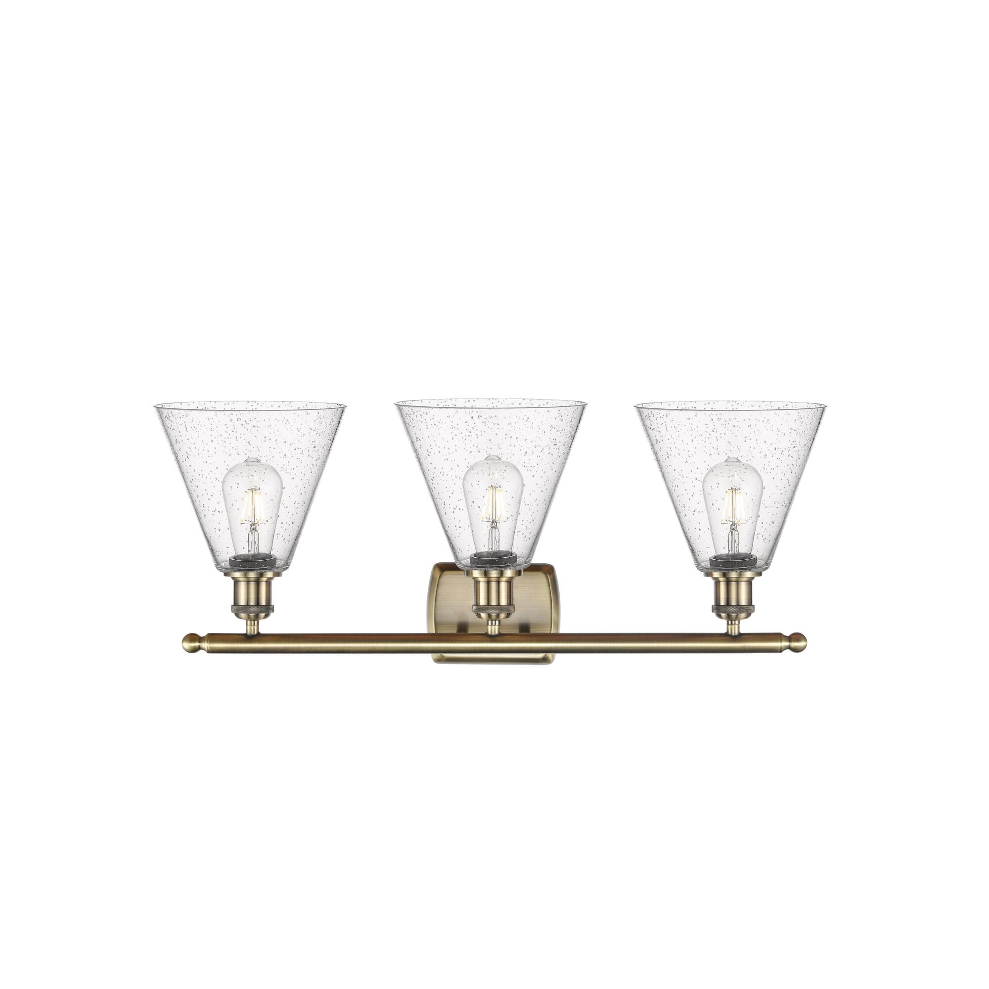 Shown in Antique Brass finish and Seedy Ballston Cone glass and No Shade shade