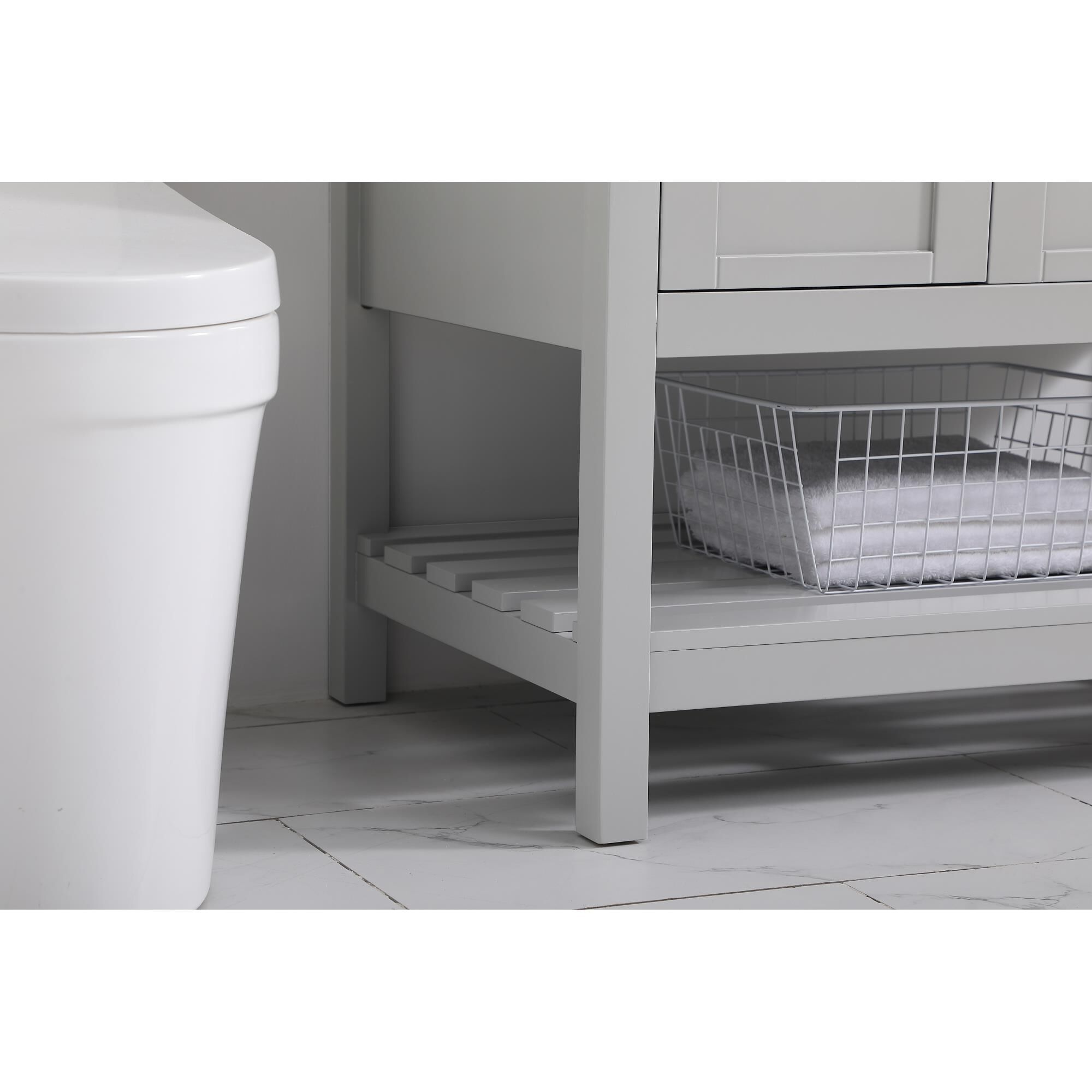 Shown in Gray And Brushed Nickel With Carrara White Marble finish