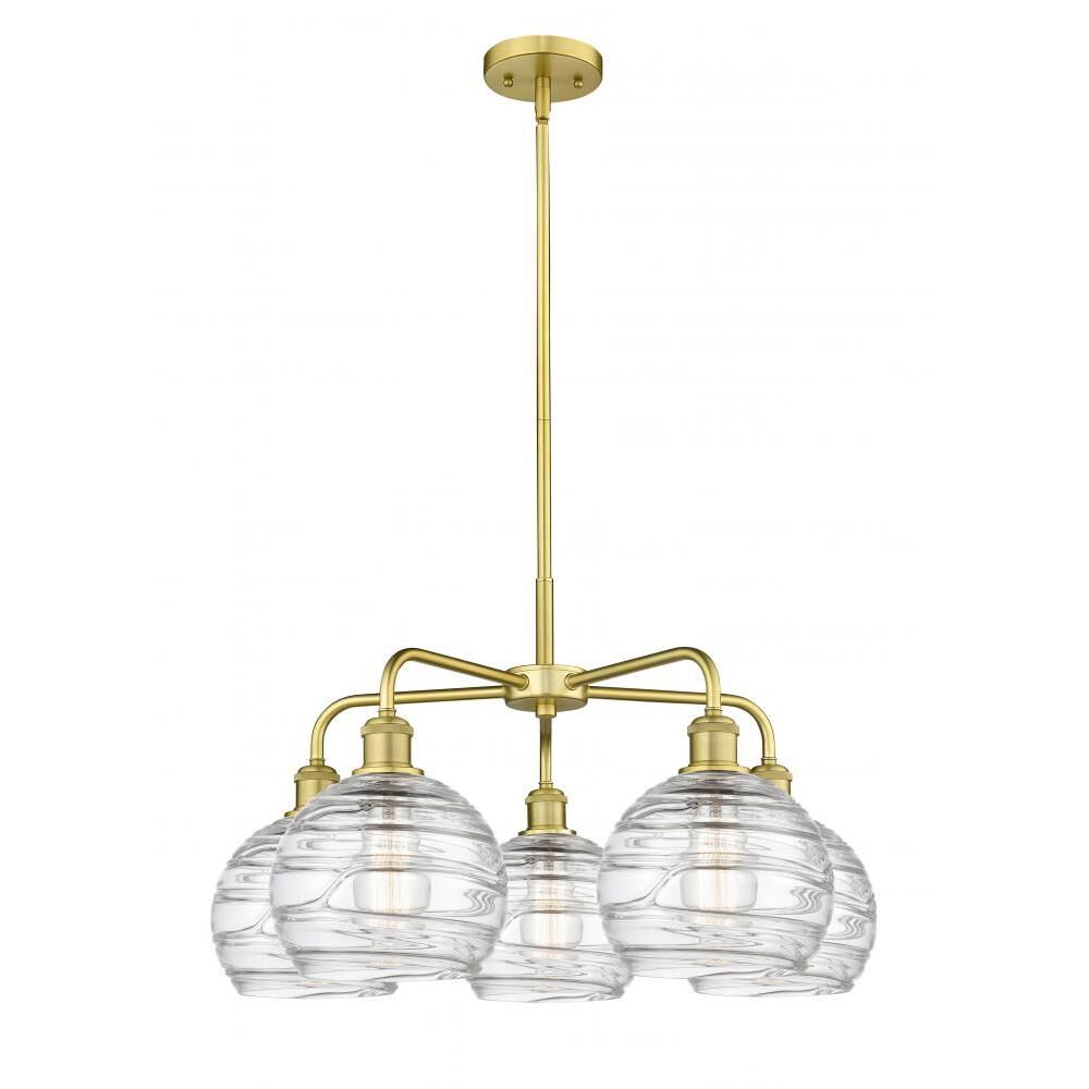 Shown in Satin Gold finish and Deco Swirl glass