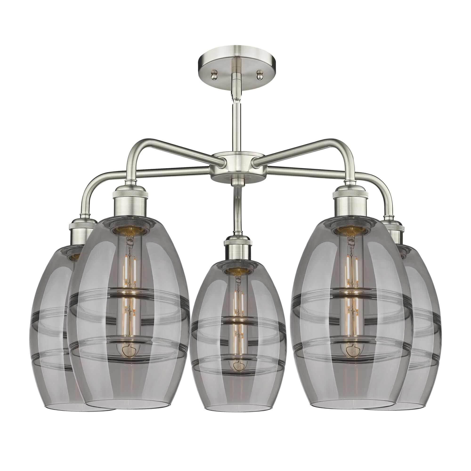 Shown in Satin Nickel finish and Light Smoke glass