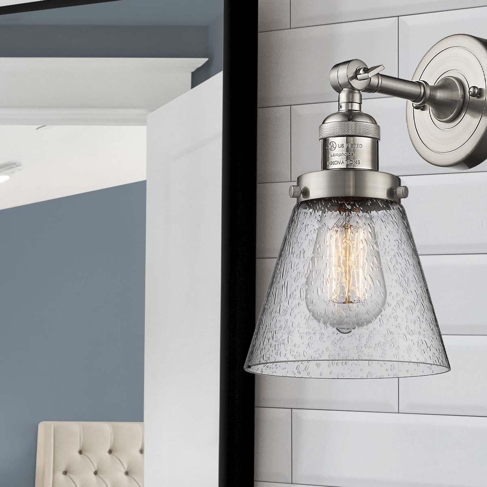 Shown in Brushed Satin Nickel finish and Seedy glass