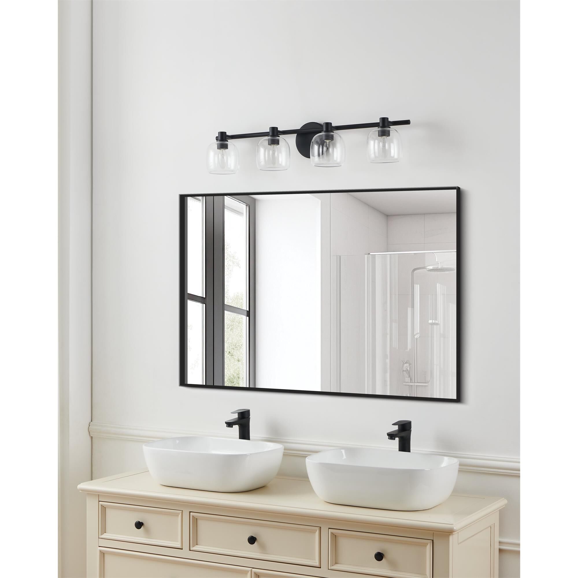 Shown in Matte Black finish and Clear glass