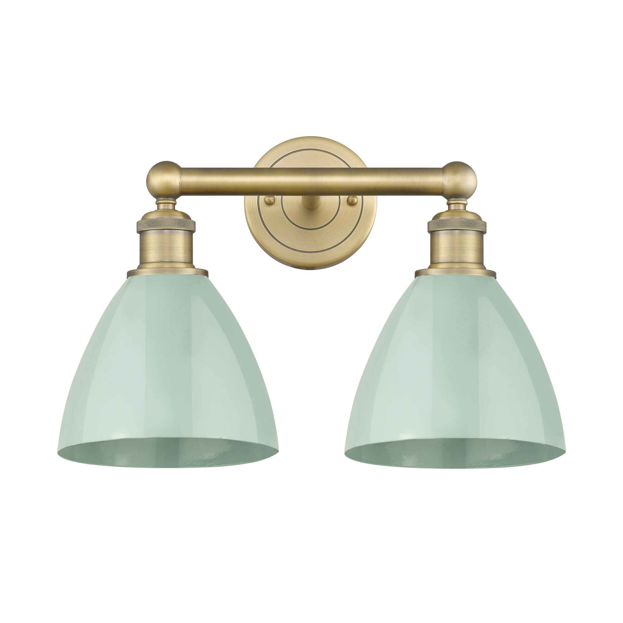 Shown in Brushed Brass finish and Seafoam shade