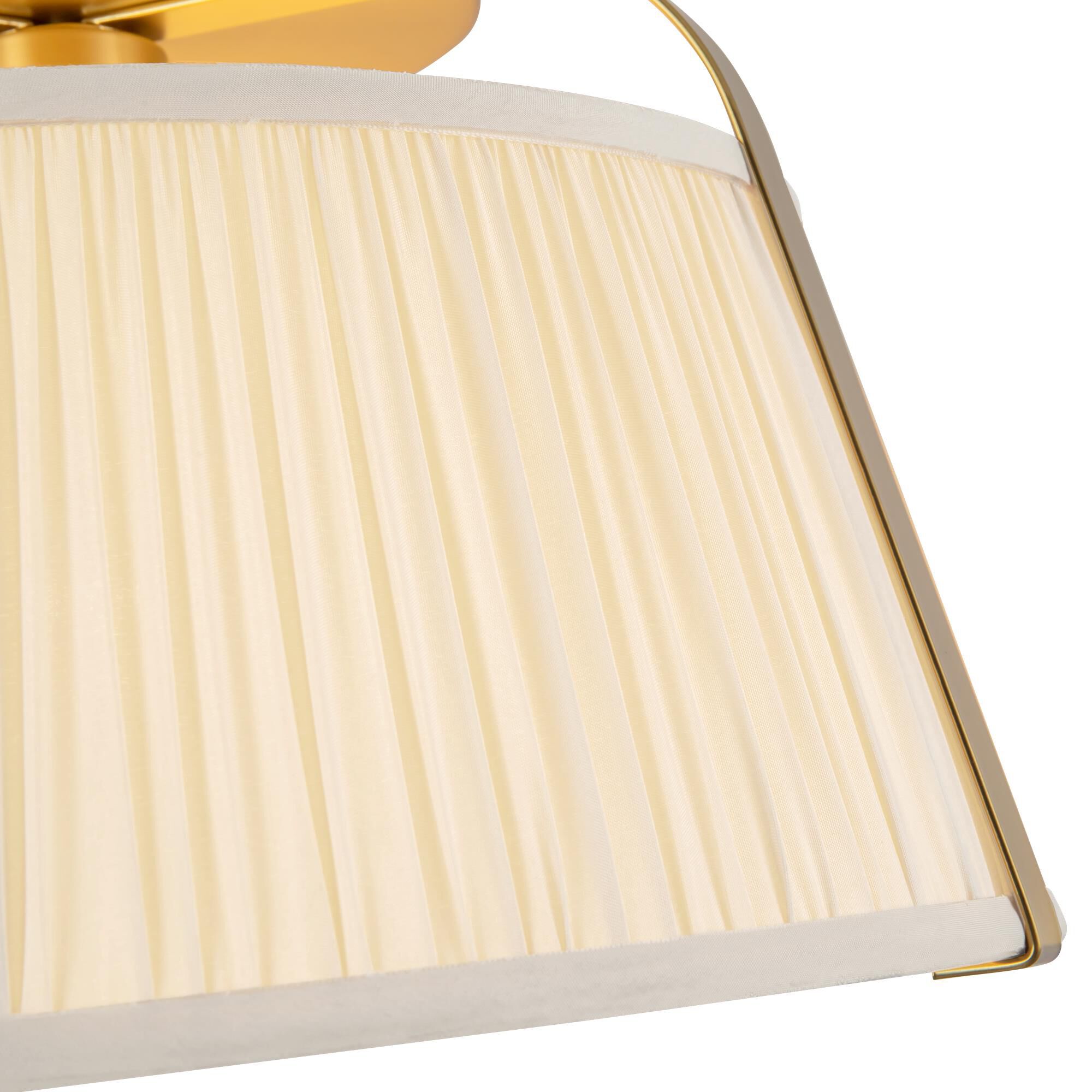 Shown in Brushed Gold finish and Frosted Polycarbonate Diffuser glass and White Linen shade
