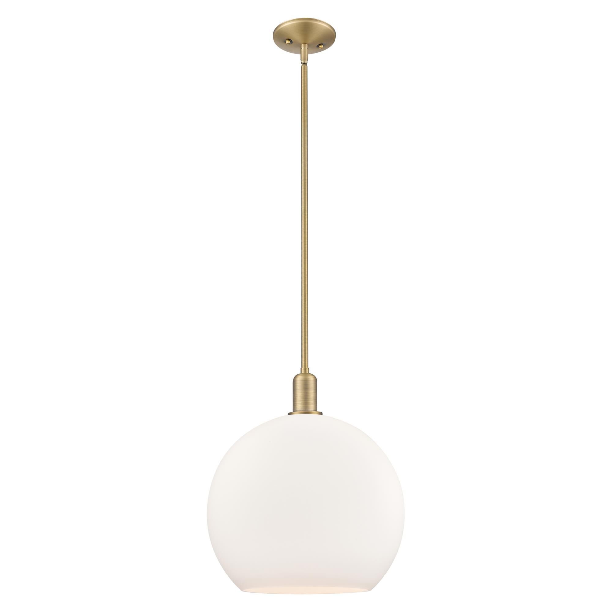 Shown in Brushed Brass finish and Matte White glass