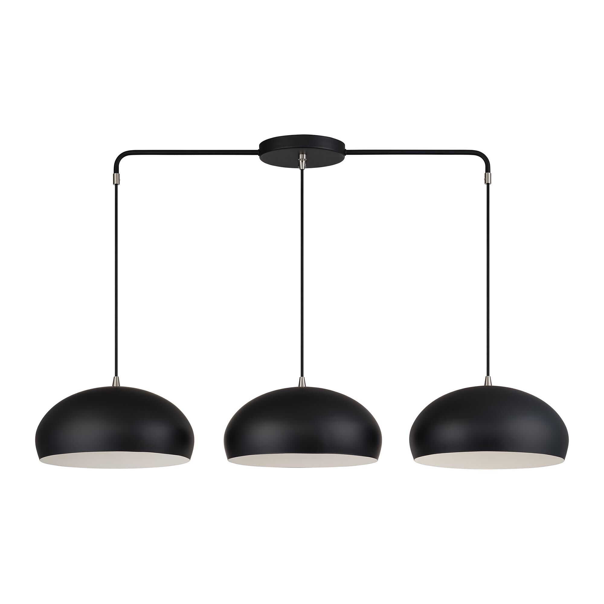 Shown in Black with Brushed Nickel Accents finish and Black Steel with Shiny White Inside shade