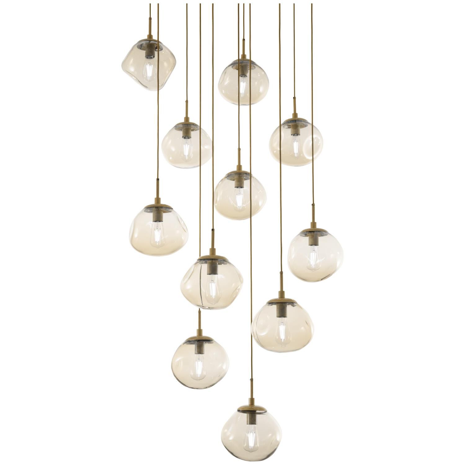 Shown in Gilded Brass finish and Blown Amber glass