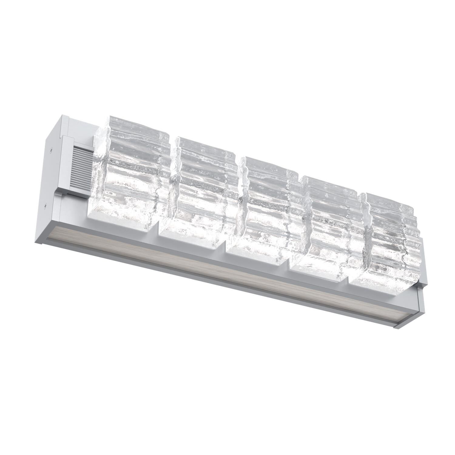 Shown in Classic Silver finish and Clear Ribbed glass and Light Oak accent