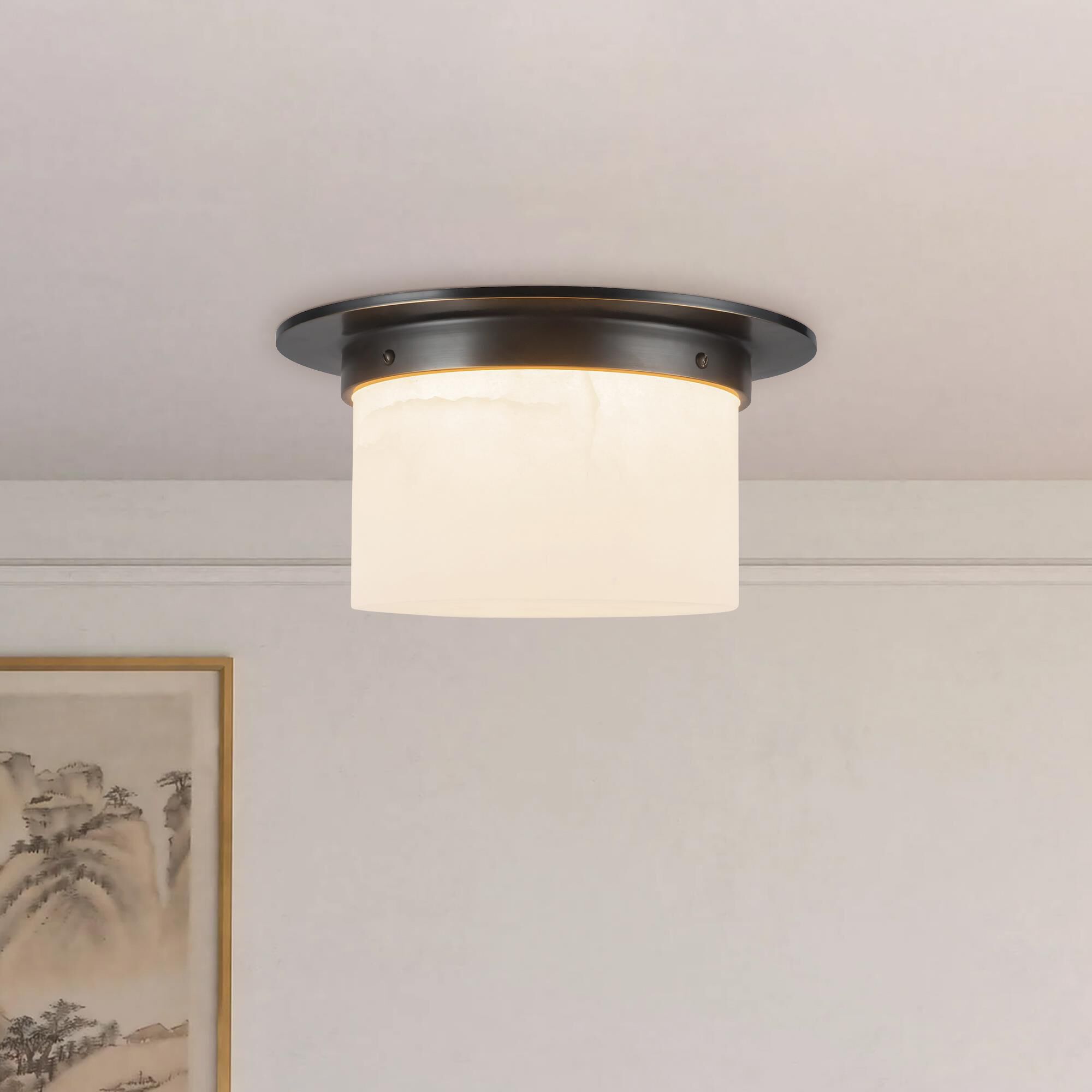 Shown in Urban Bronze finish and Alabaster glass