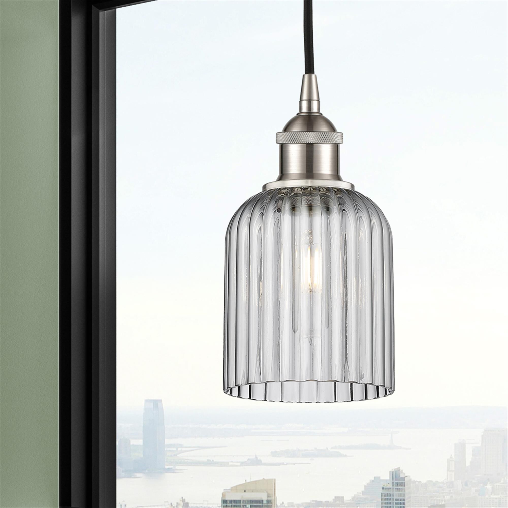 Shown in Satin Nickel finish and Light Smoke glass
