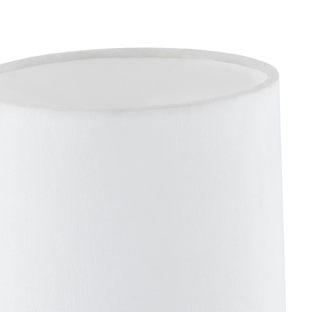 Shown in Aged Brass and Satin Black finish and White Linen shade