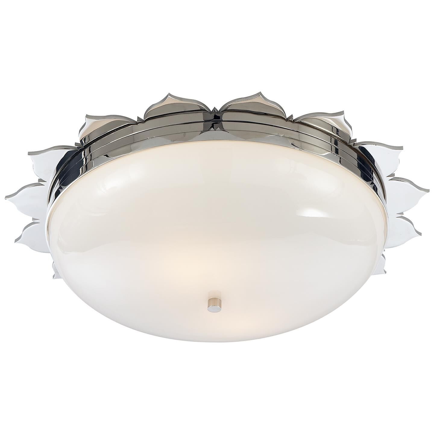 Shown in Polished Nickel finish and White glass