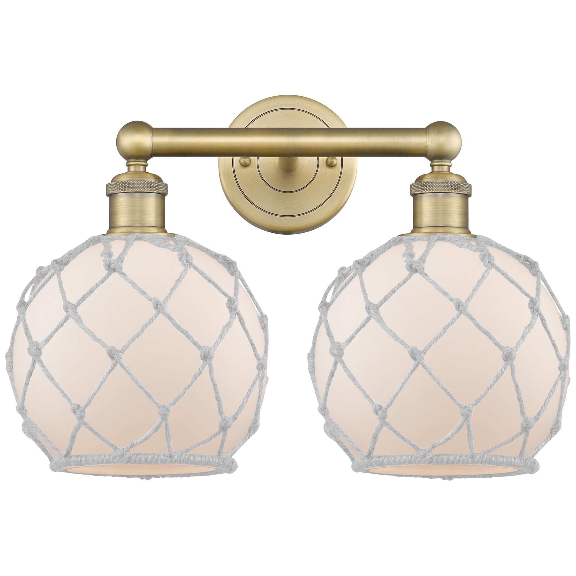 Shown in Brushed Brass finish and White with White Rope glass