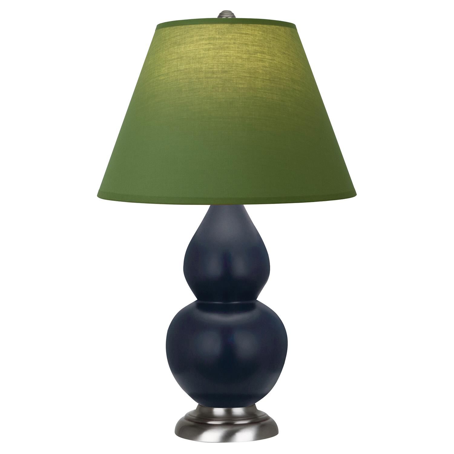 Shown in Matte Midnight Blue finish and Tea Green and Taupe shade and Antique Silver accent