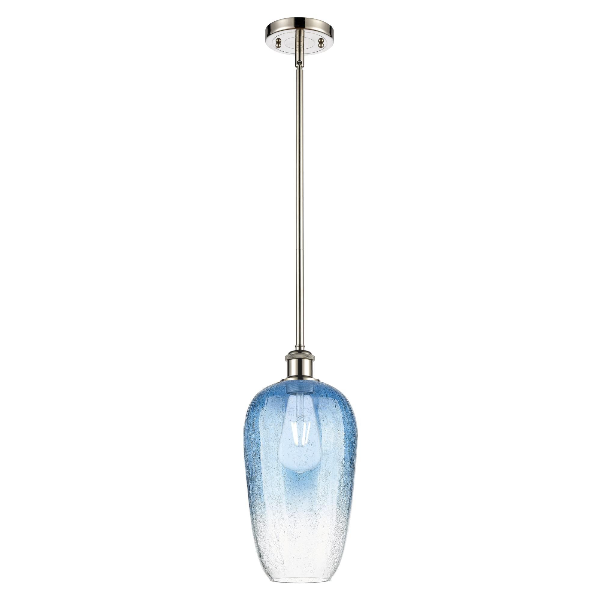 Shown in Polished Nickel finish and Sapphire Blue glass