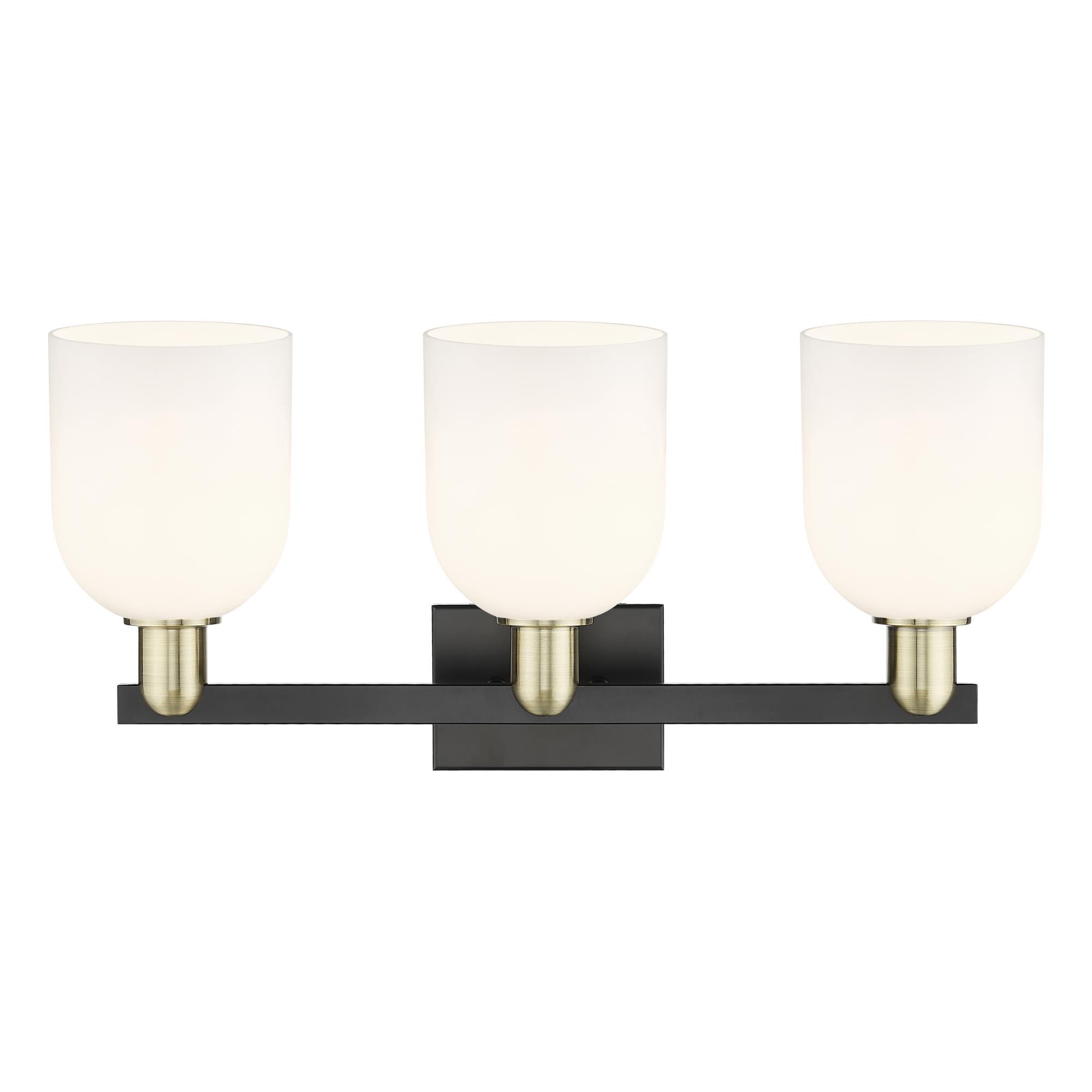 Shown in Black Antique Brass finish and White glass