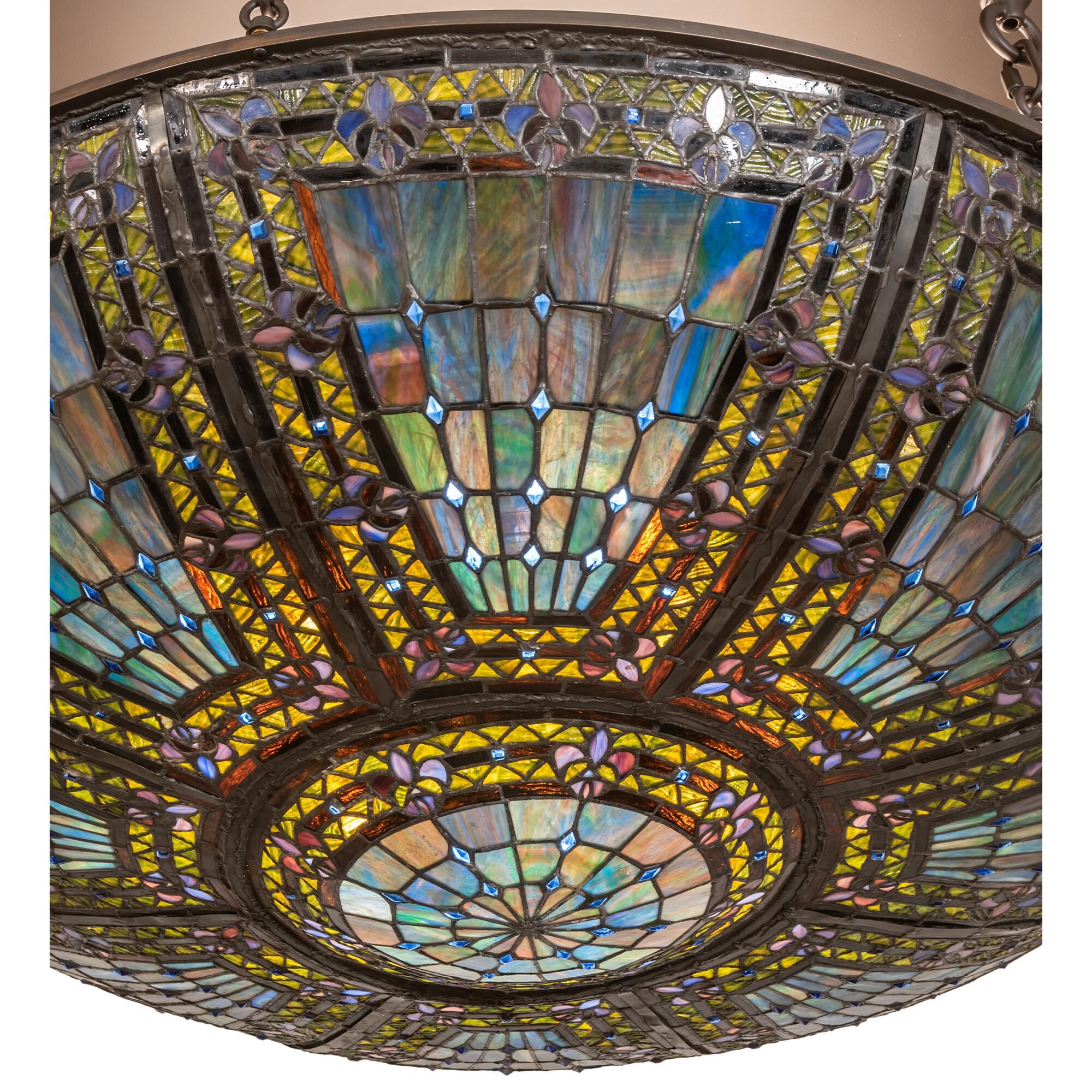 Shown in Oil Rubbed Bronze finish and Green;Blue glass