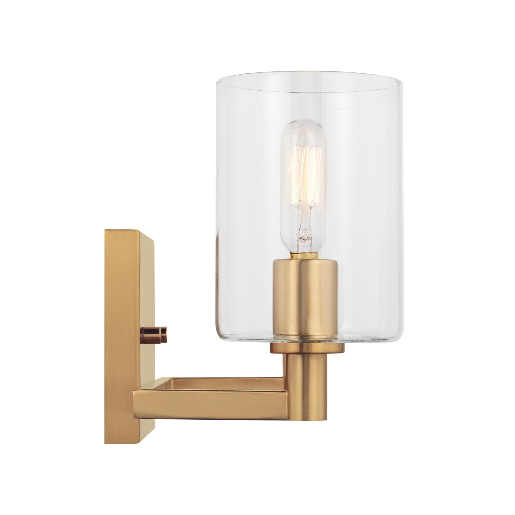 Shown in Satin Brass finish and Clear glass and Clear Glass s shade