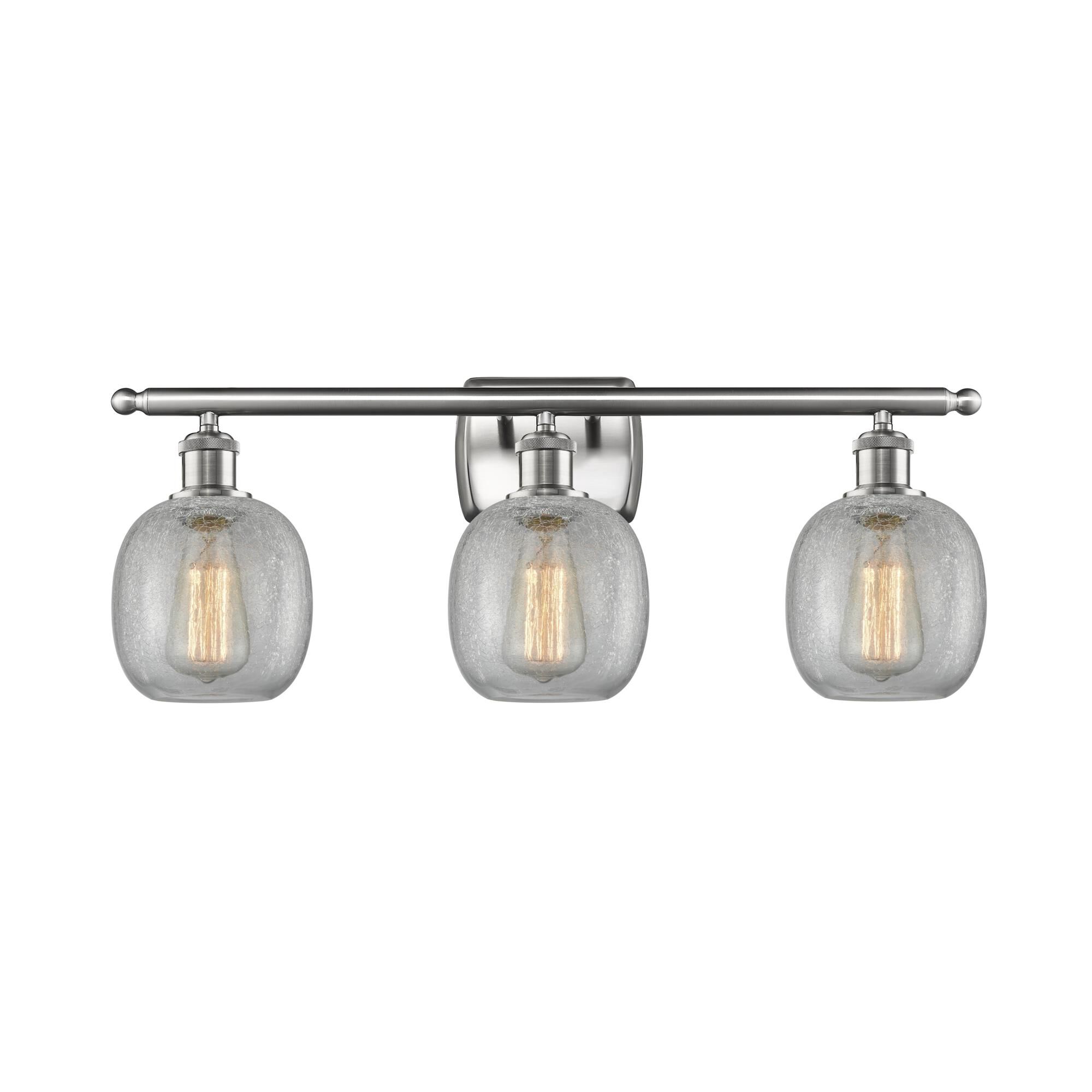 Shown in Brushed Satin Nickel finish and Clear Crackle glass