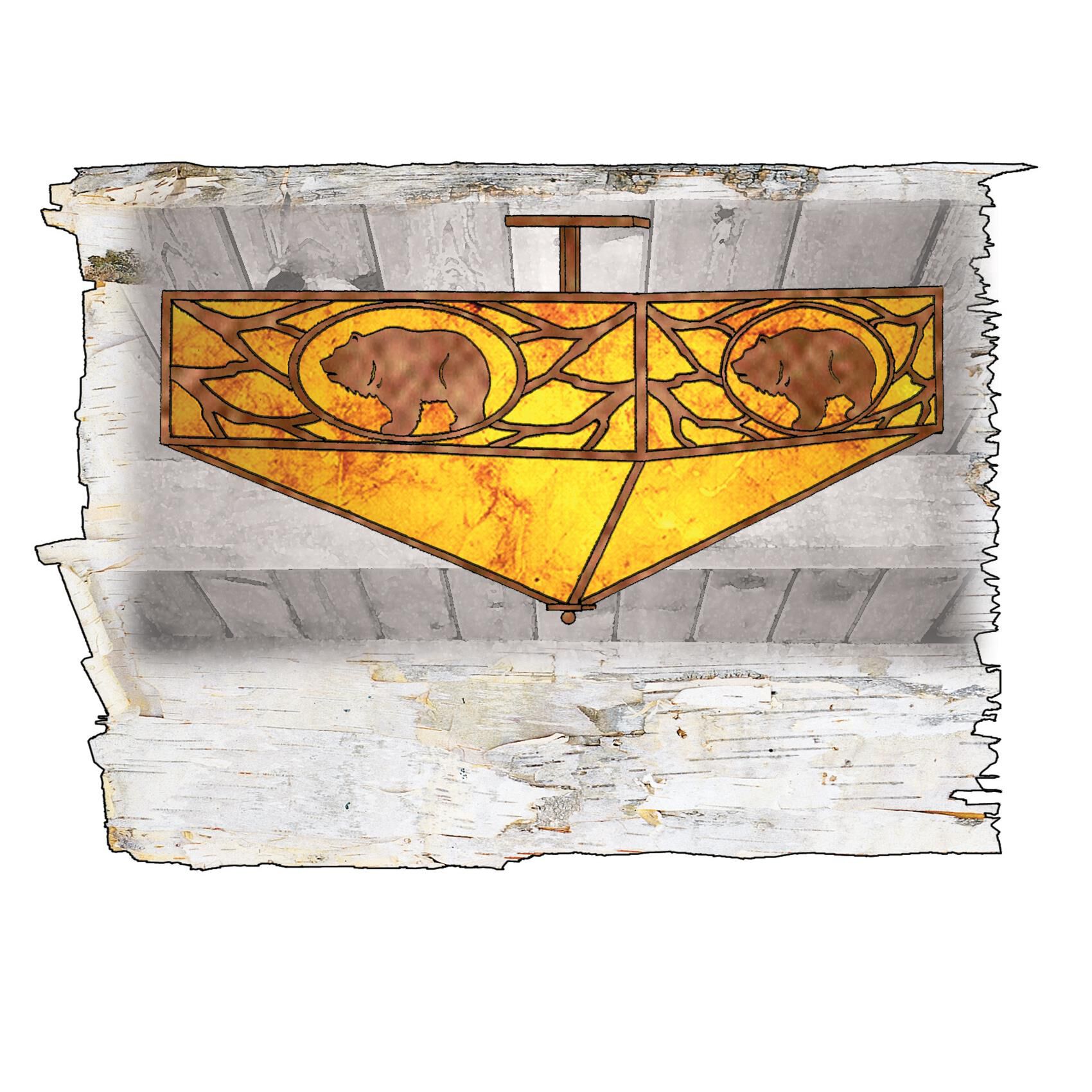 Shown in Antique Copper finish and Amber Mica glass