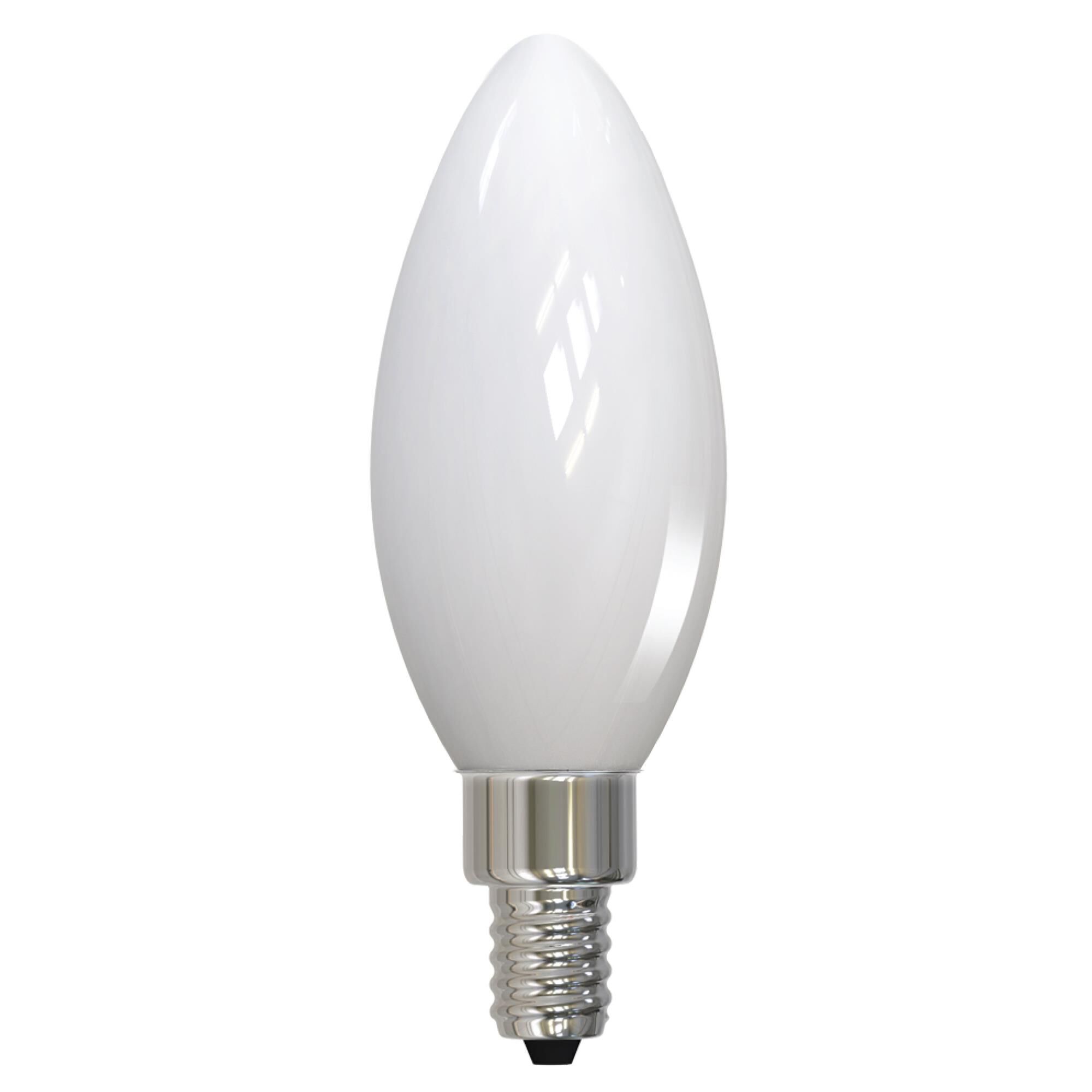 Shown in Milky finish and Candelabra Base E12 B11 2700K LED glass