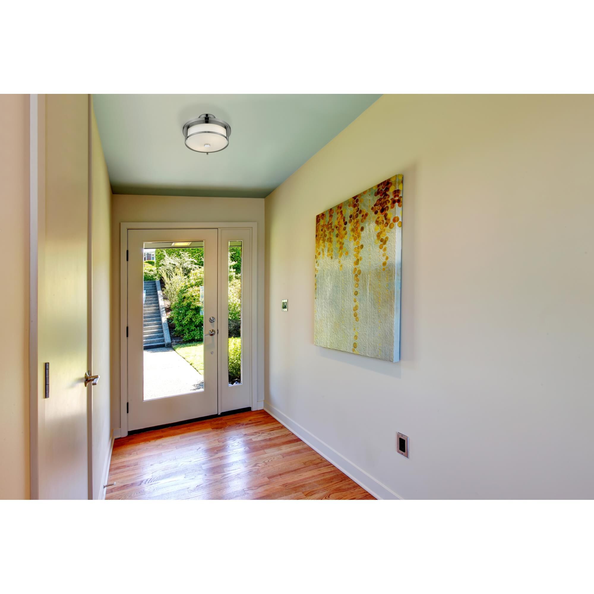 Shown in Chrome finish and Glass shade