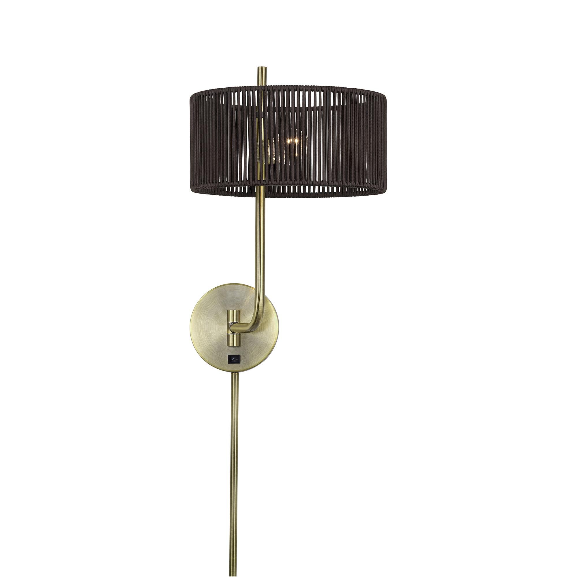 Shown in Antique Brass finish and Hand-Woven Dark Chocolate Color Polyester Rope shade