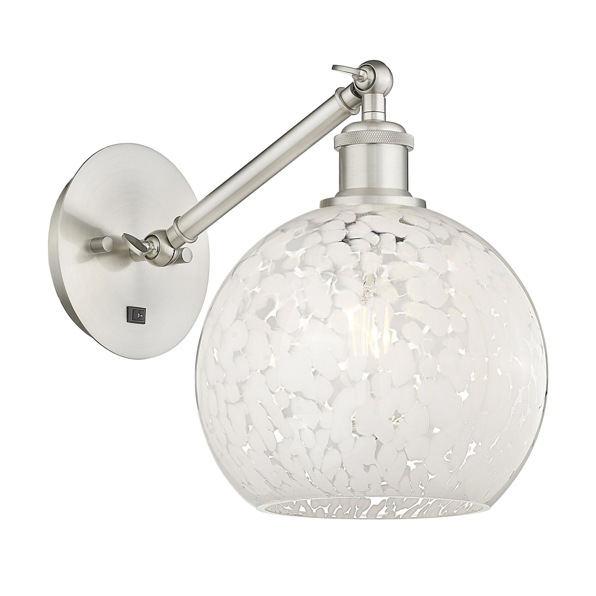Shown in Brushed Satin Nickel finish and White Mouchette glass