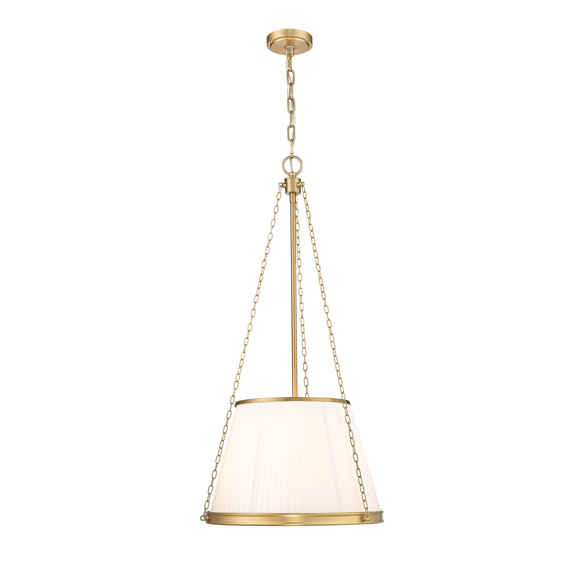 Shown in Modern Gold finish and White glass and White shade