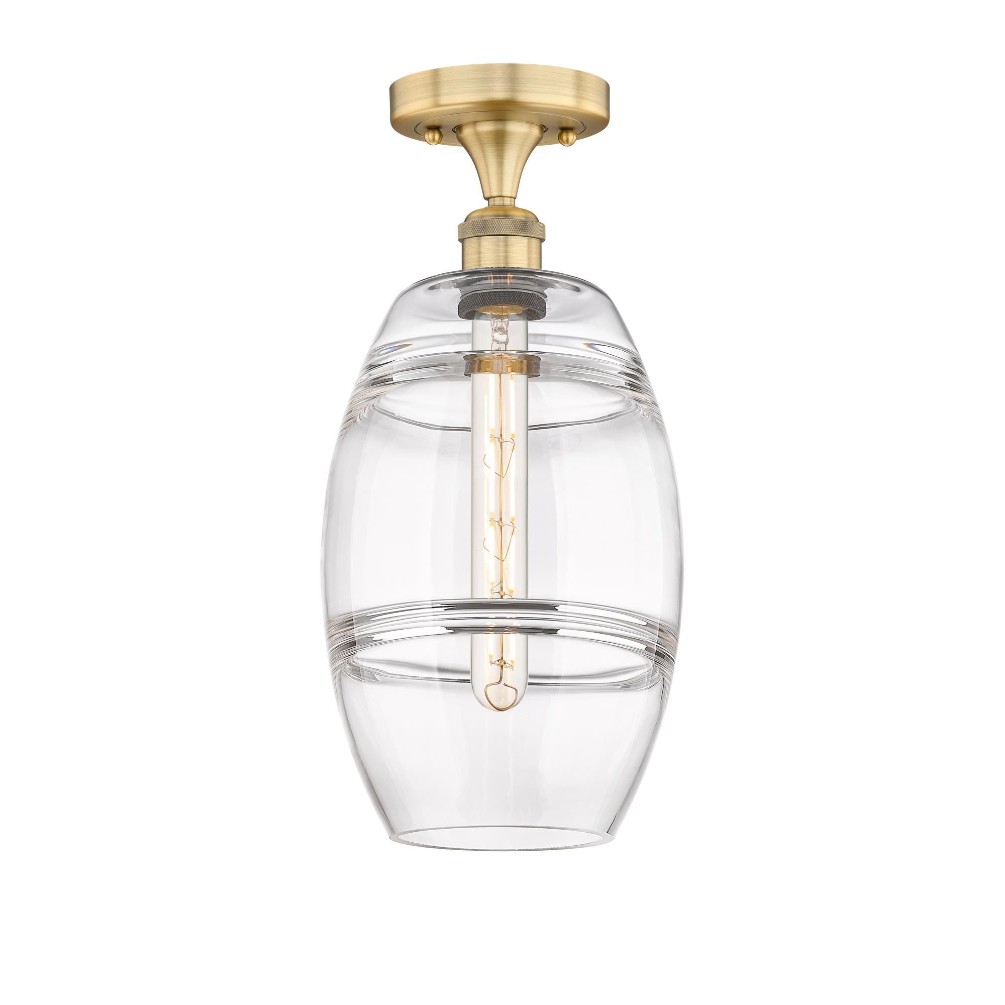 Shown in Brushed Brass finish and Clear glass