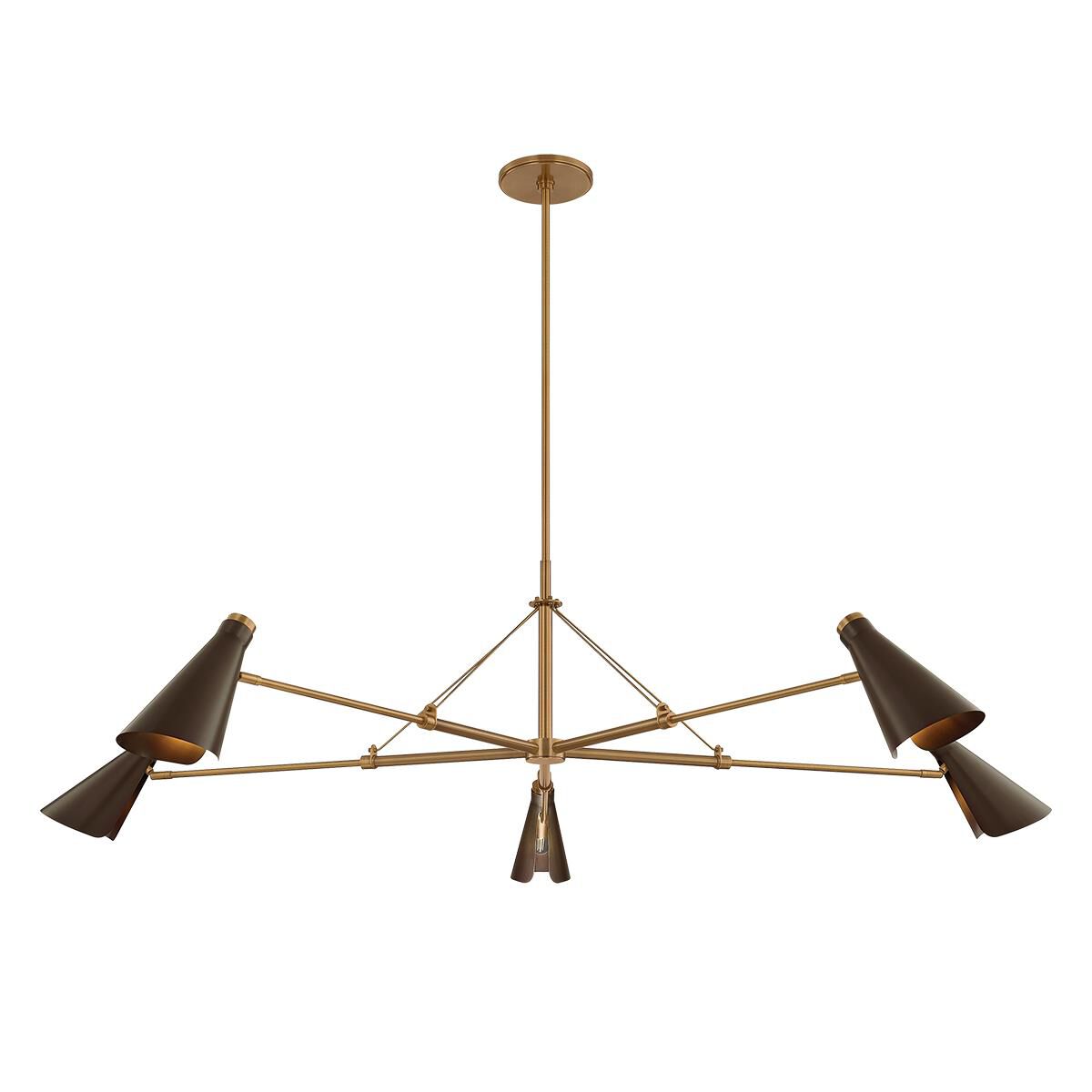 Shown in Patina Brass and Bronze finish and Bronze Steel shade