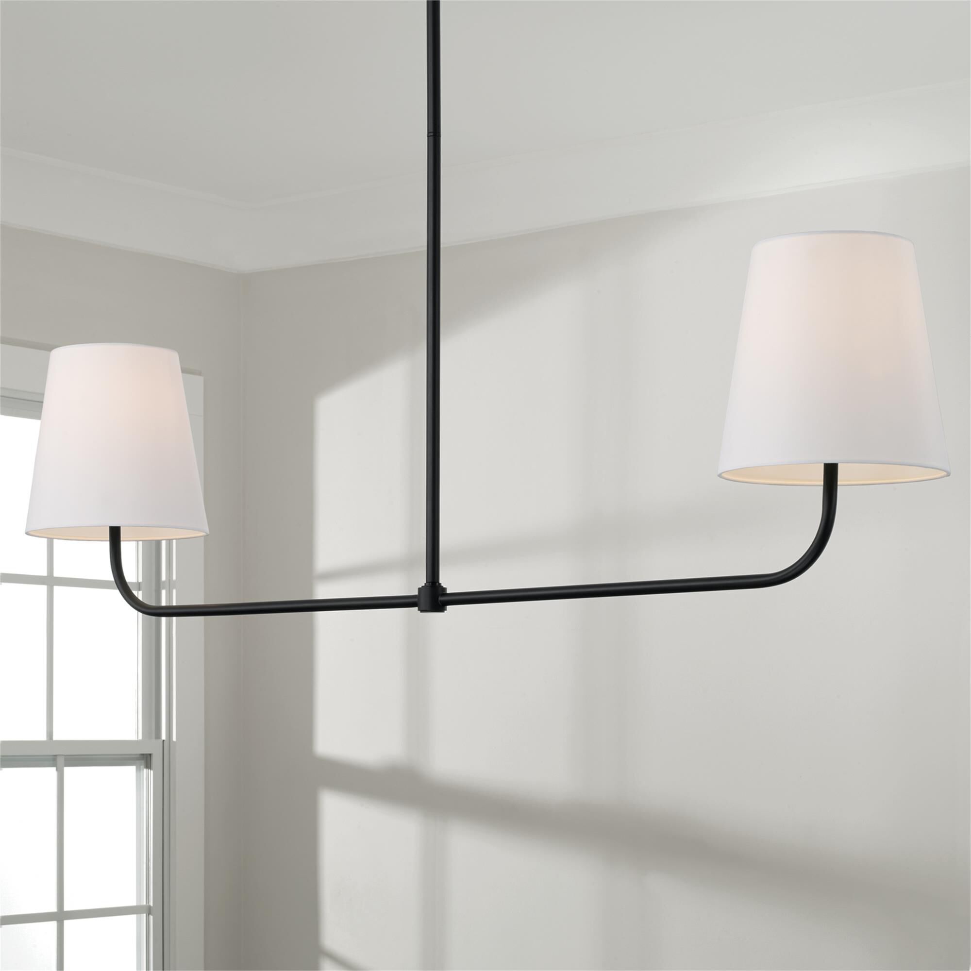 Shown in Matte Black finish and White Fabric Stay-Straight shade