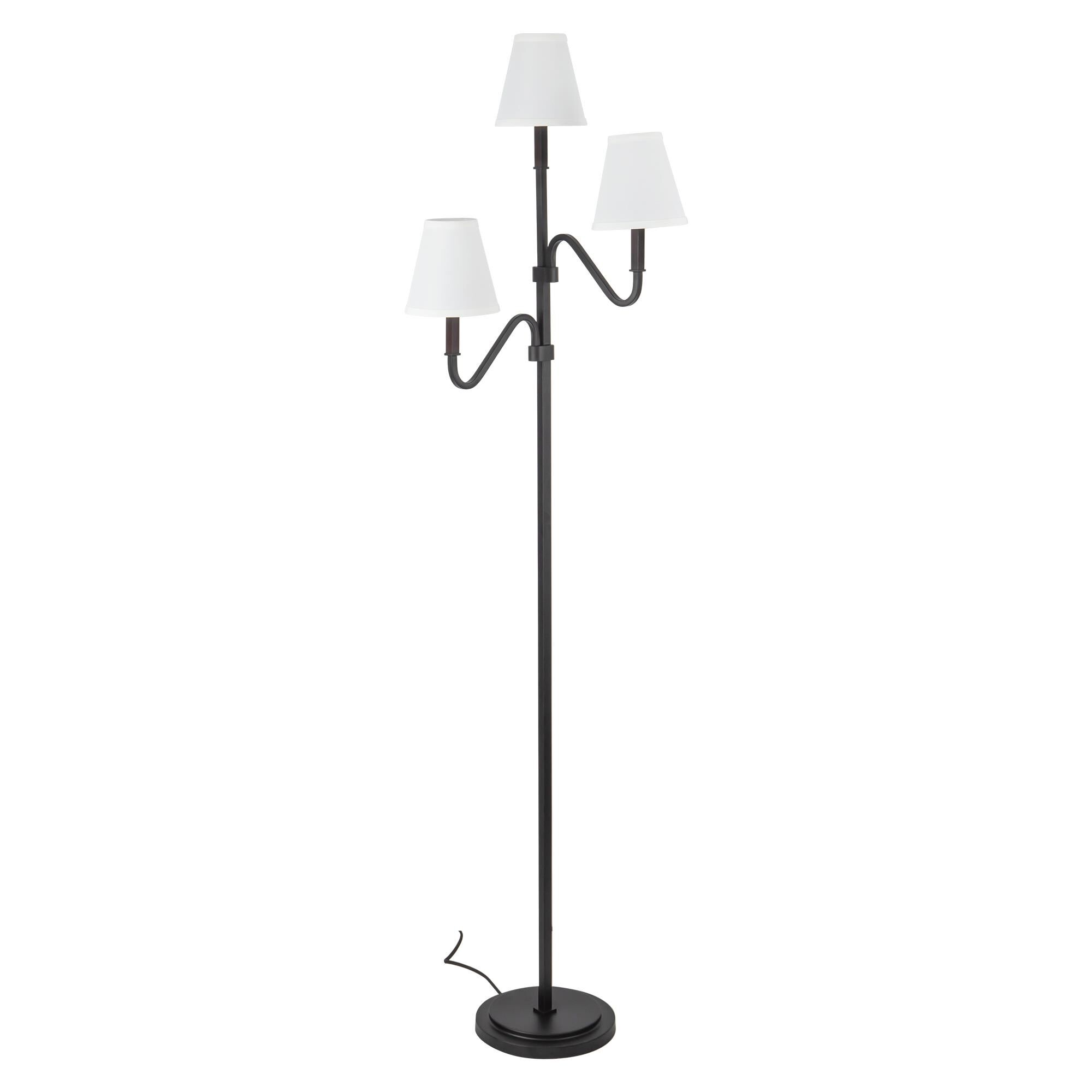Shown in Matte Black finish and White Linen shade