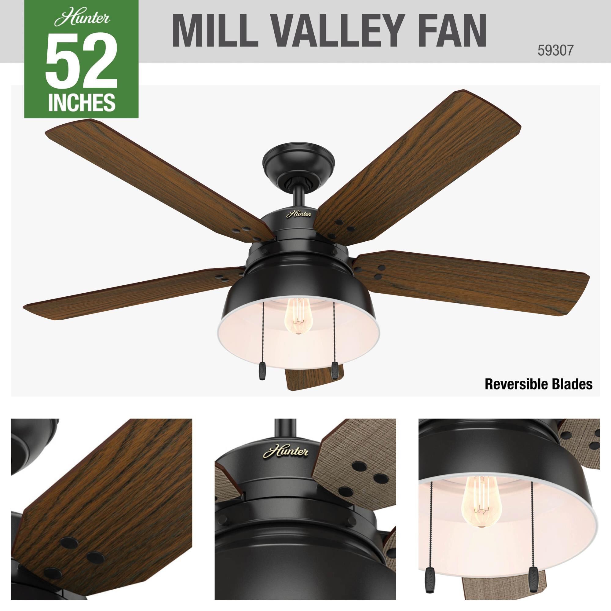 Mill Valley 52 Inch Ceiling Fan with Light Kit by Hunter Fan