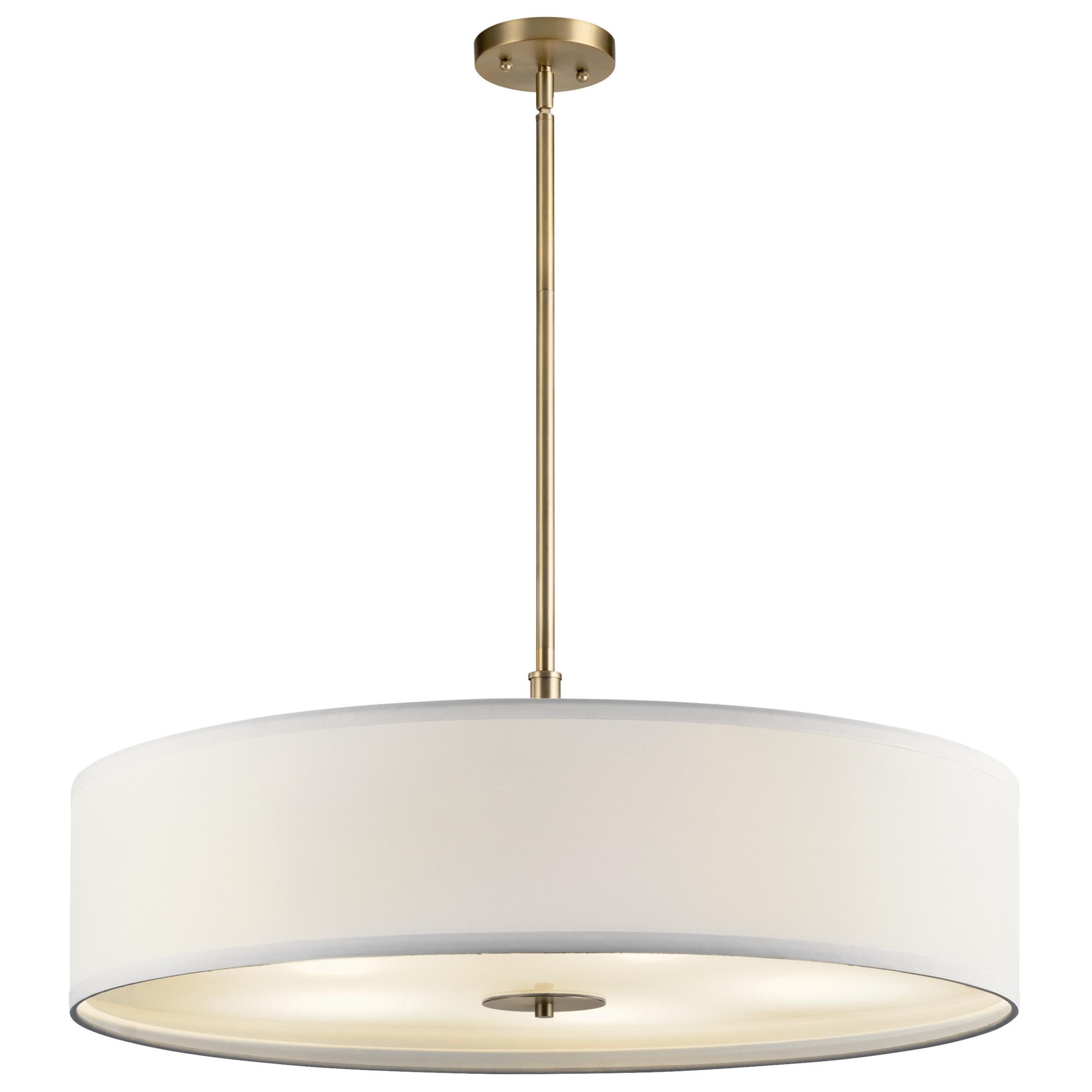 Shown in Classic Bronze finish and Satin Etched glass and White Microfiber shade