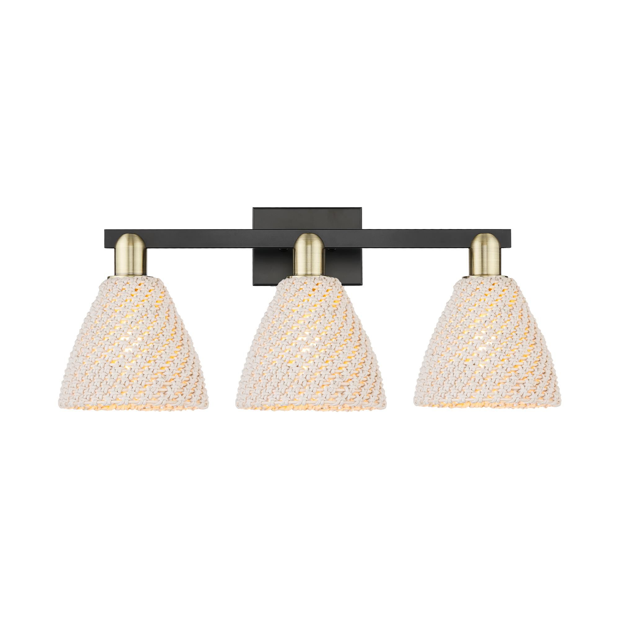 Shown in Black Antique Brass finish and Natural shade