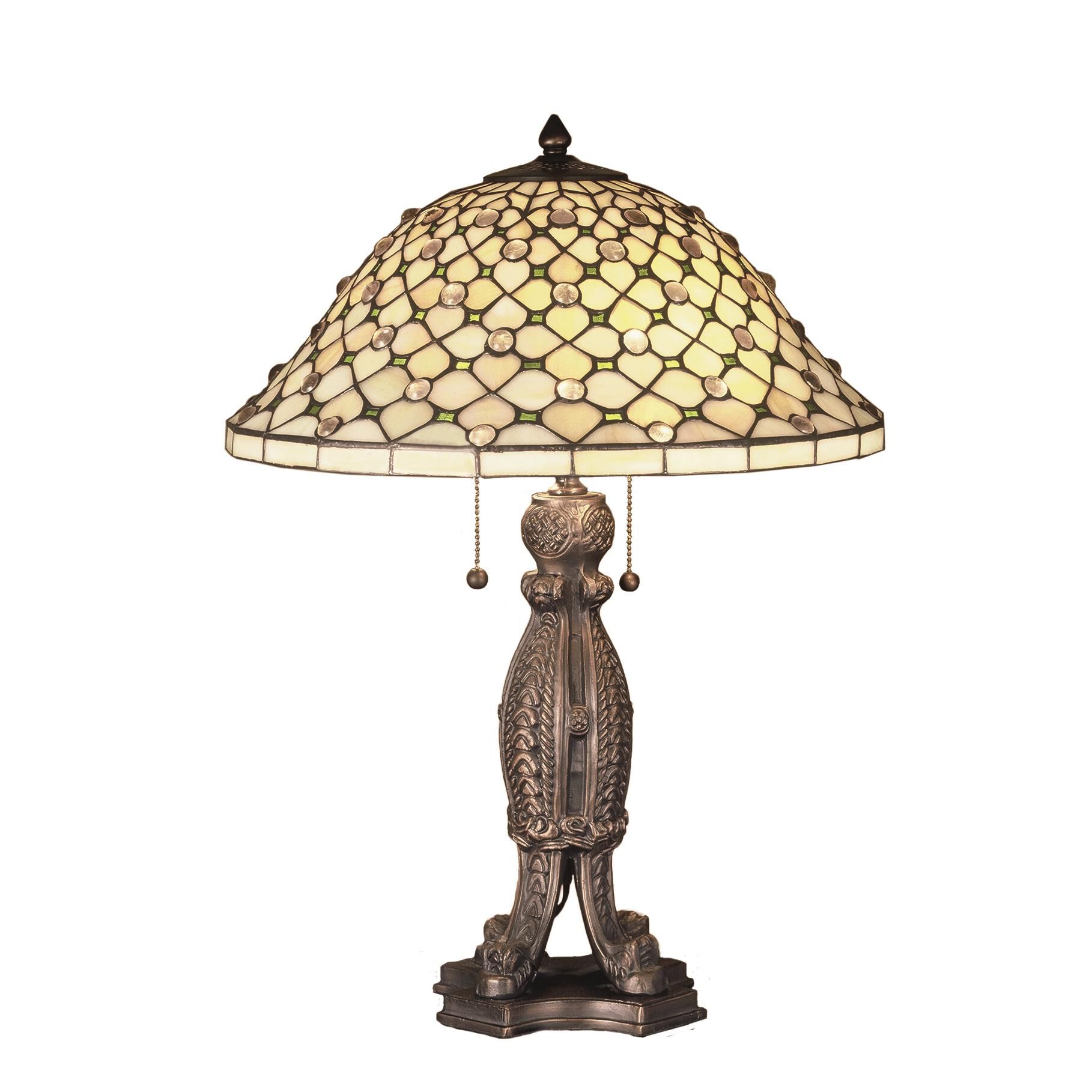 Shown in Mahogany Bronze finish and Iridized Ivory-Ivy Green glass