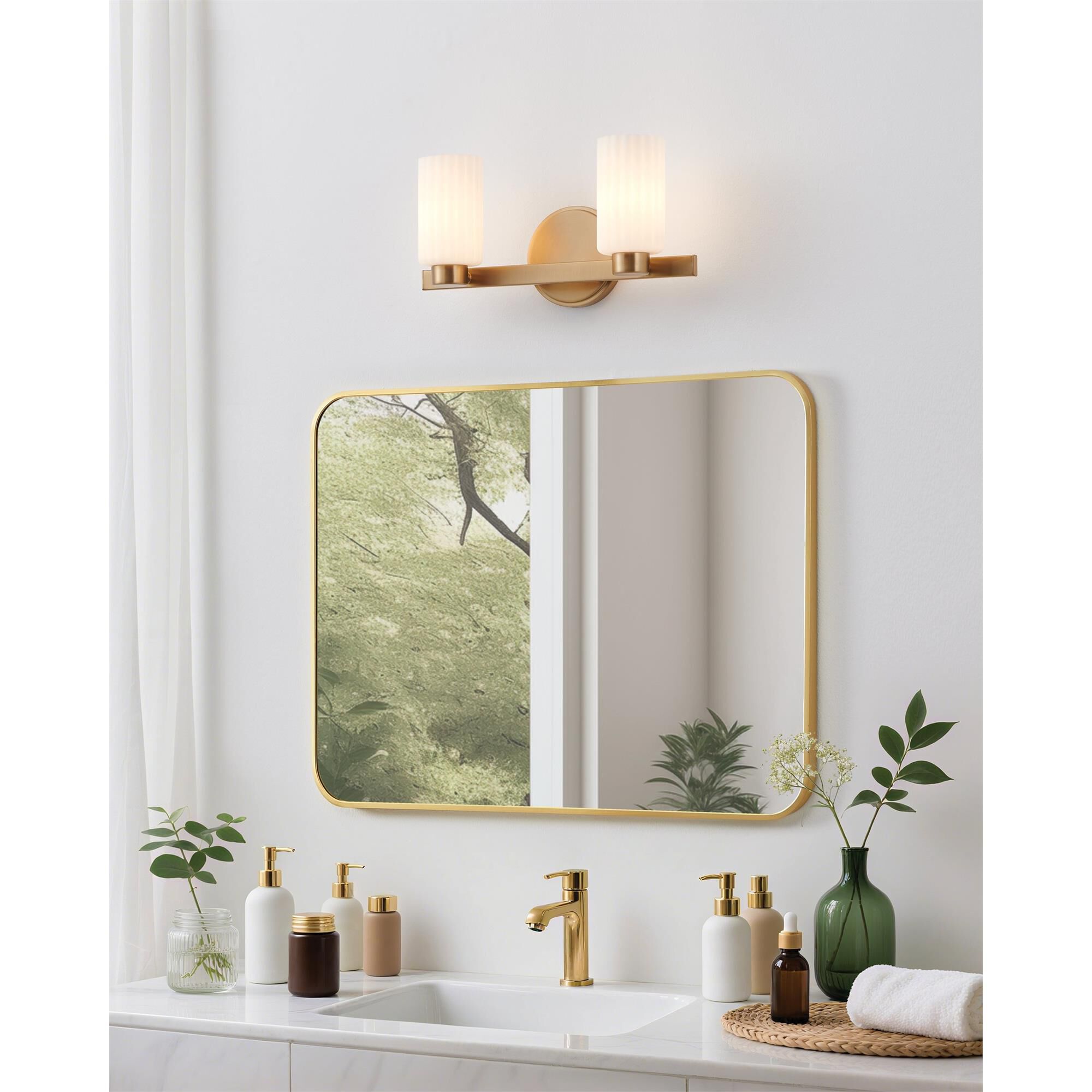 Shown in Champagne Gold finish and Etched Opal Ribbed glass