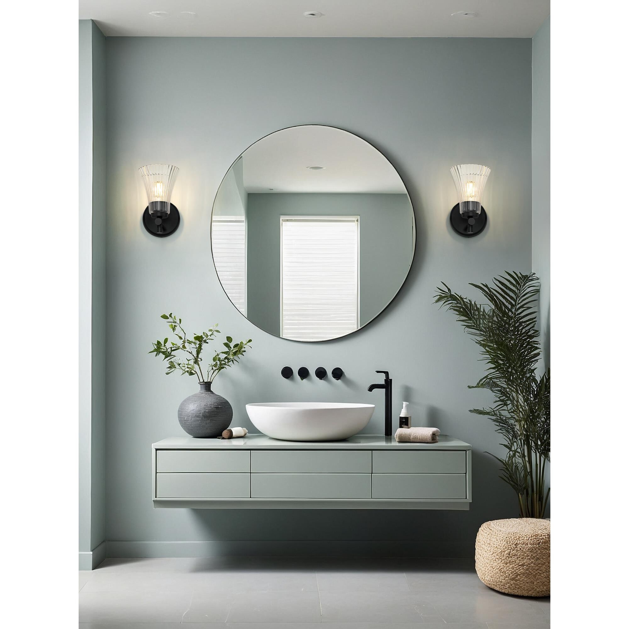 Shown in Matte Black finish and Clear glass and Clear shade