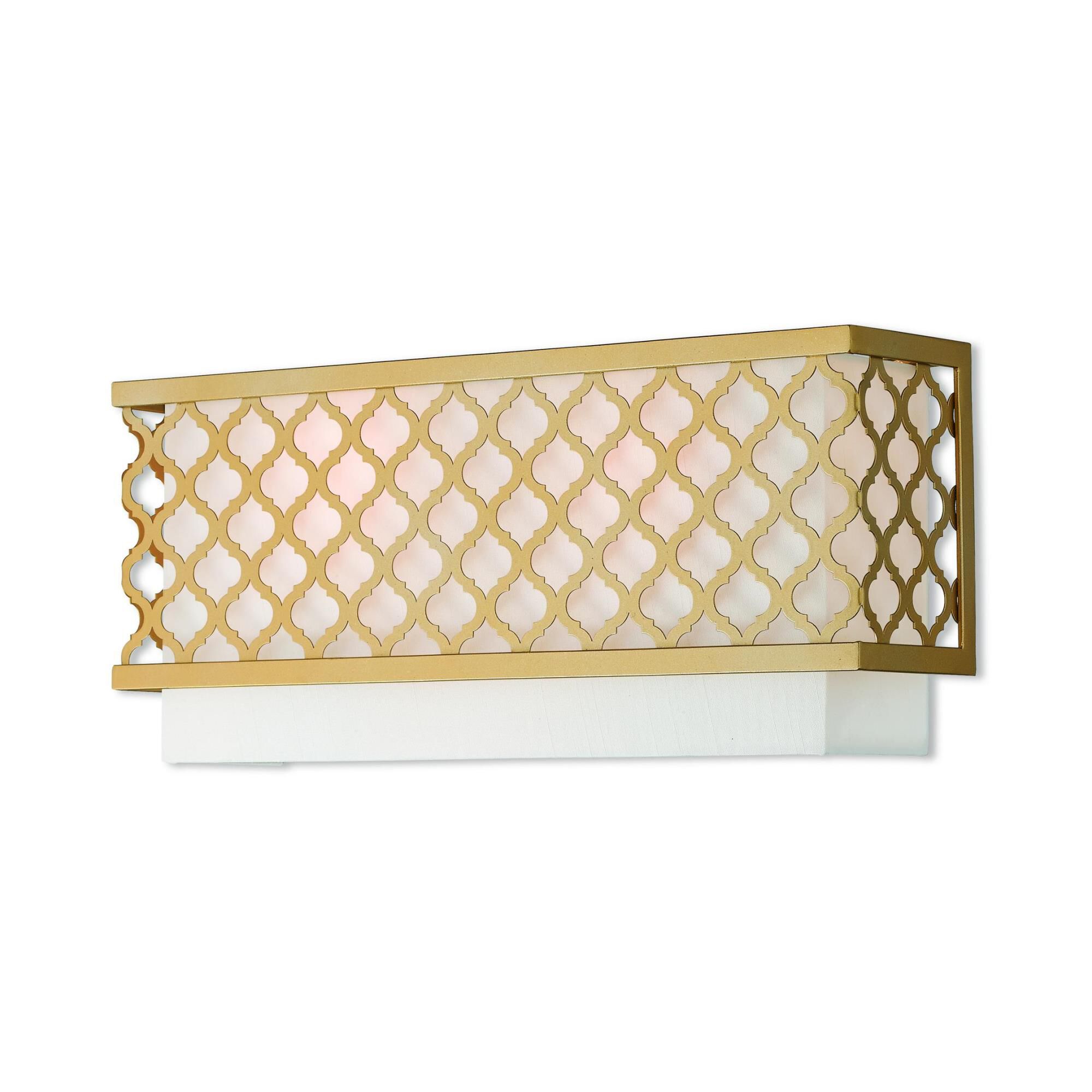 Shown in Soft Gold finish and Hand Crafted Off-White Fabric Outside & White Fabric Inside Hardback shade