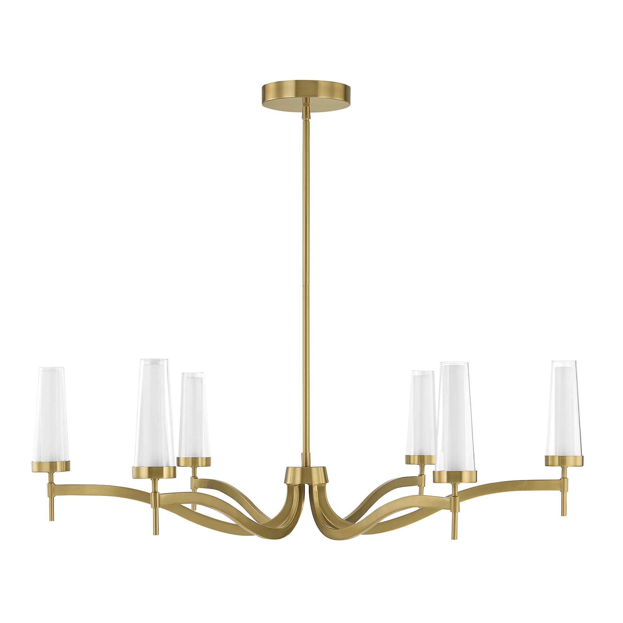 Shown in Warm Brass finish and Clear/Opal glass