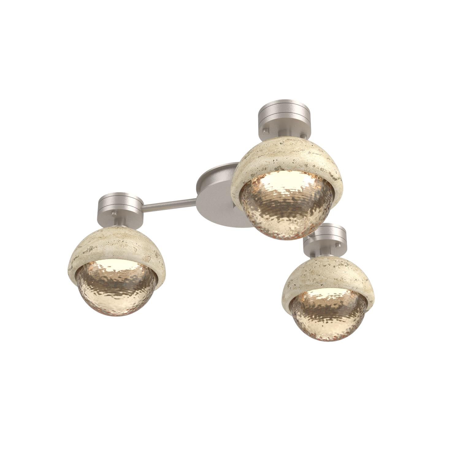 Shown in Beige Silver finish and Amber glass and Travertine Stone accent