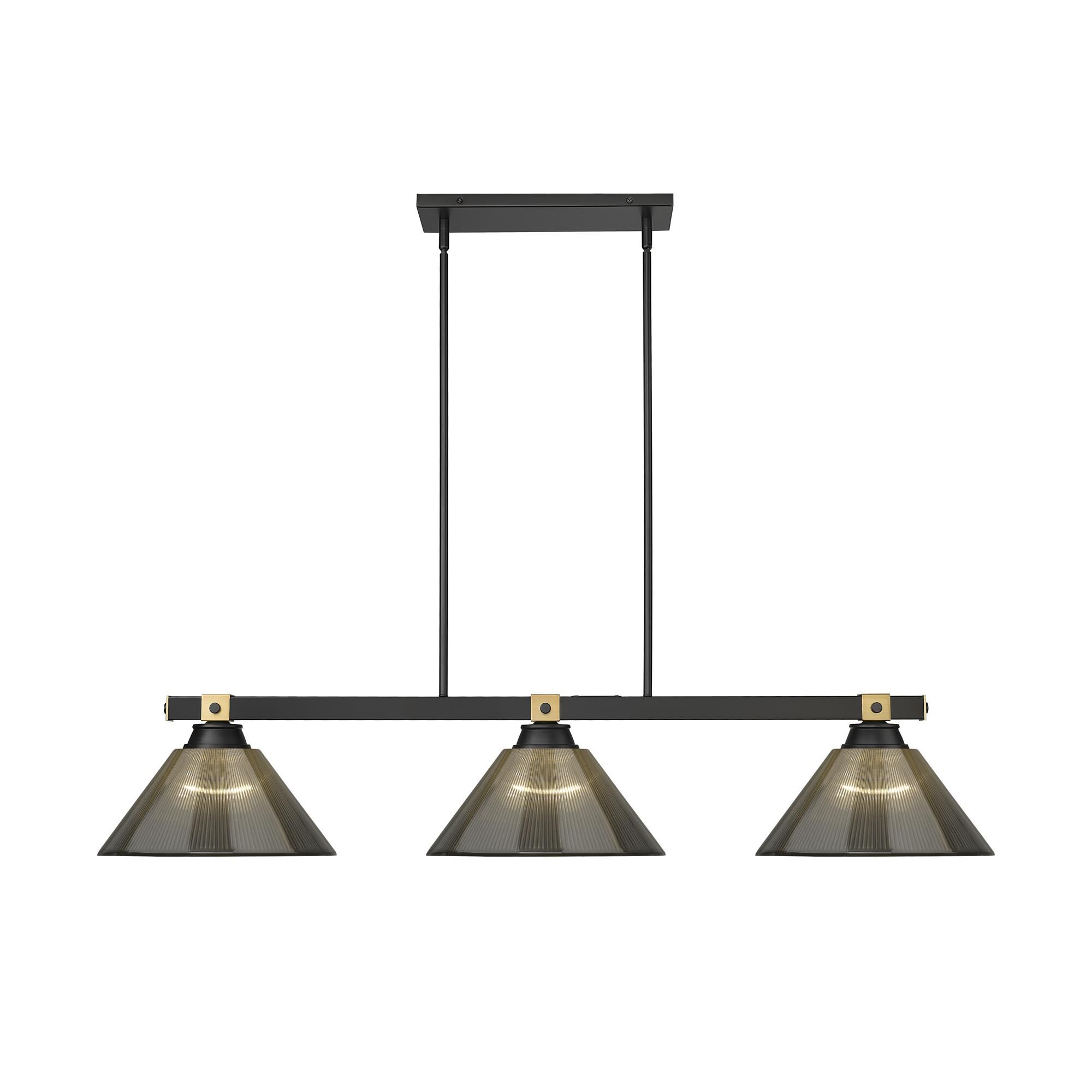 Shown in Matte Black + Rubbed Brass finish and Smoke glass and Smoke shade
