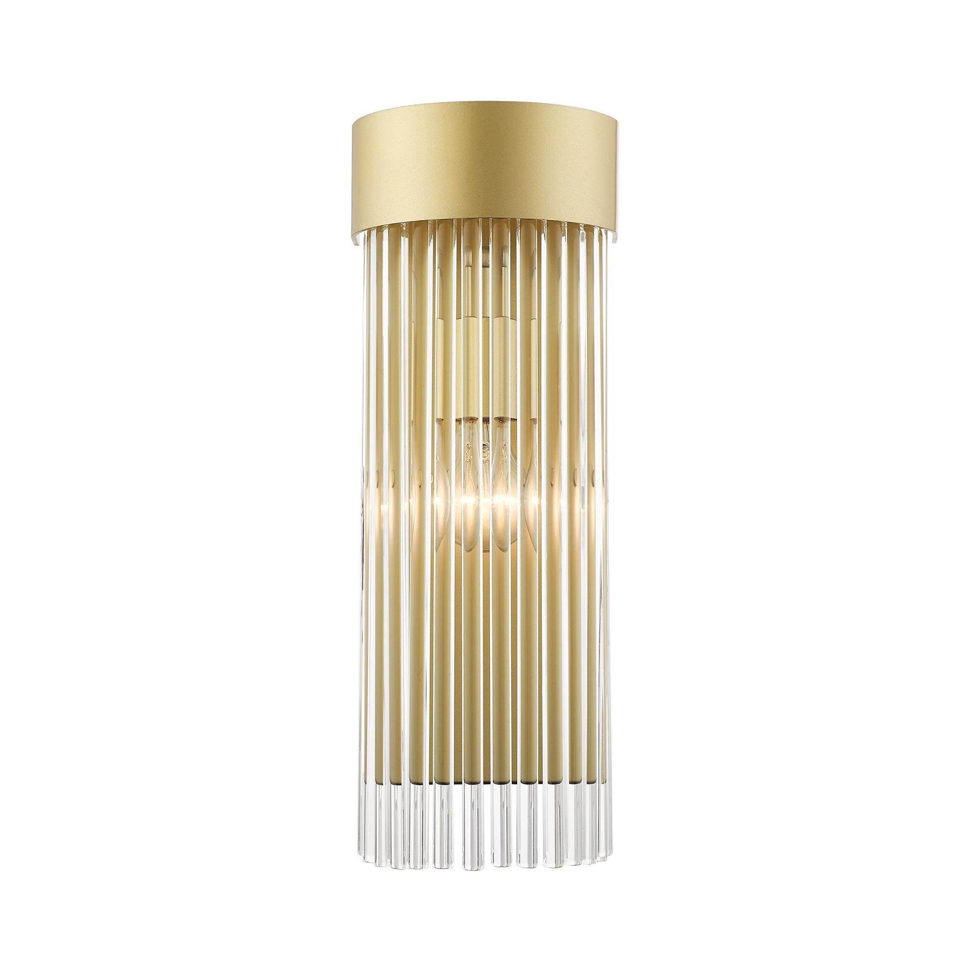 Shown in Soft Gold finish and Soft Gold Drum Shade With Clear Crystal Rods glass and Soft Gold Drum  With Clear Crystal Rods shade