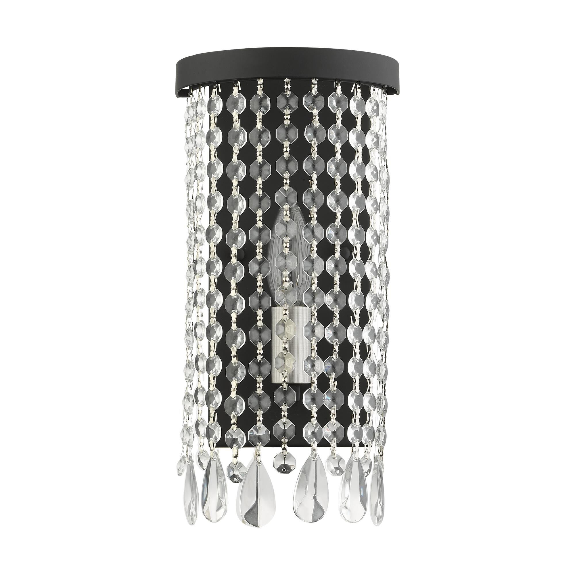 Shown in Black finish and Hand Assembled Crystal Shade glass