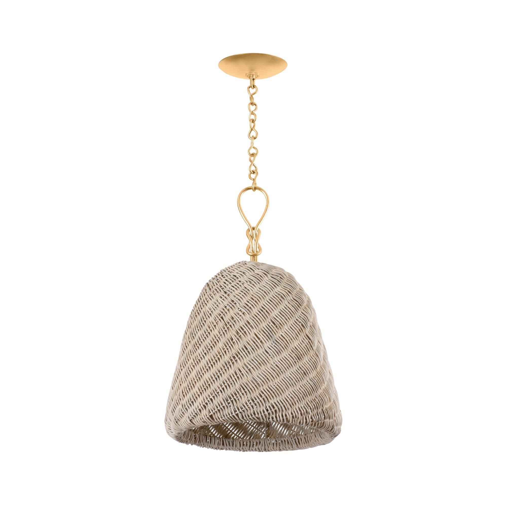 Shown in Gold Leaf finish and White Rattan shade